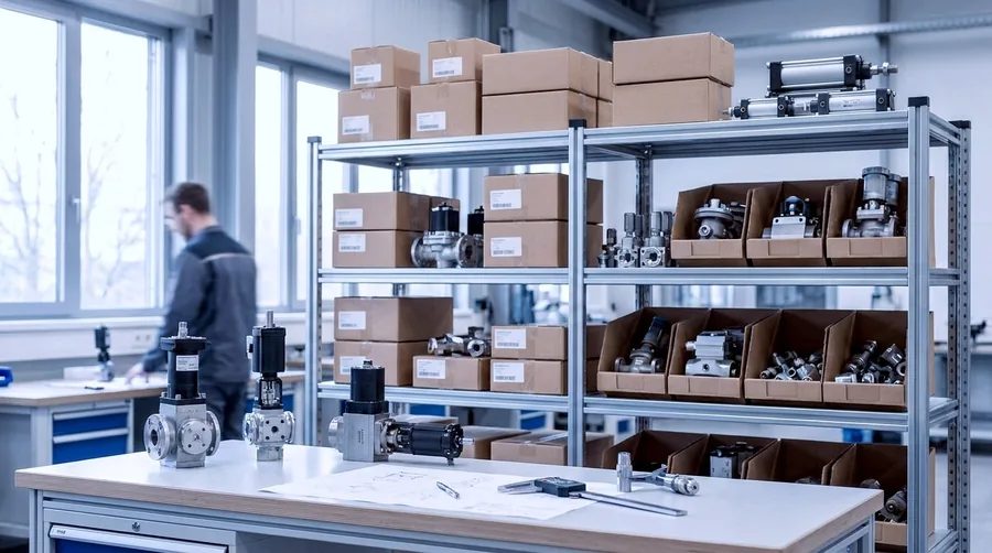 Provisioning bay with valves, storage bins and shipping cartons